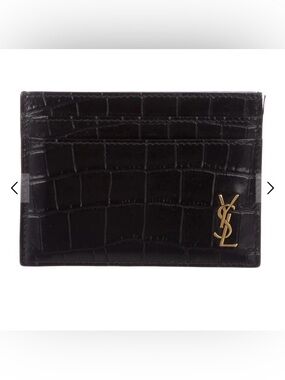 Saint Laurent Black Croc-Embossed Card Holder with Gold YSL Monogram